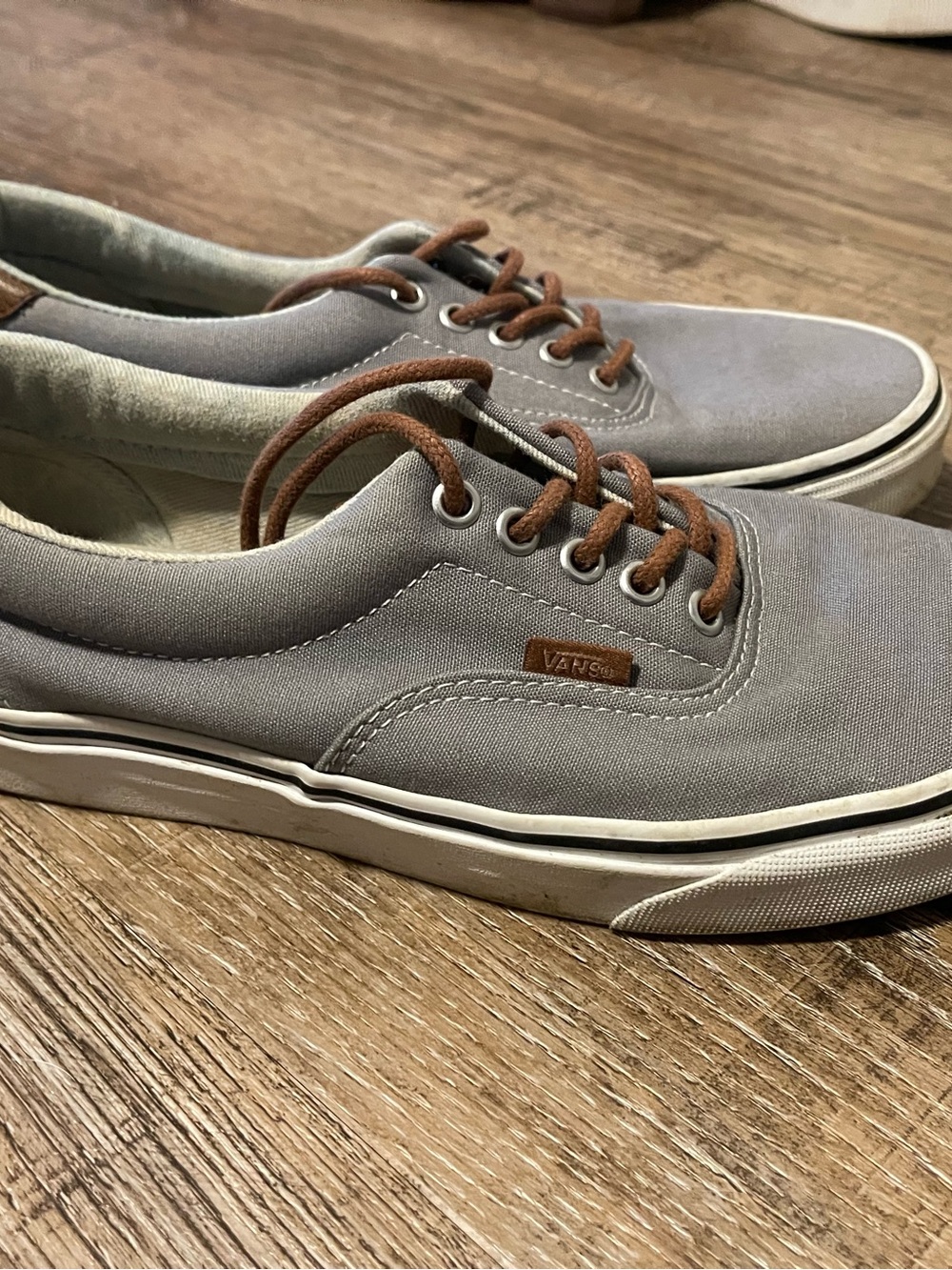 Vans Men’s Light Gray Canvas Sneakers with Brown Laces